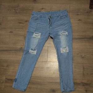 Men's Distressed Blue Jeans 34x32